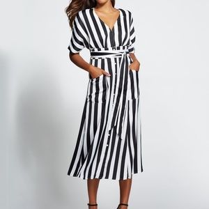 Stripped Kimono Midi Dress Gabriell Union Coll.